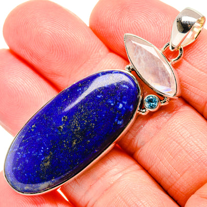Lapis Lazuli, Rainbow Moonstone, Blue Topaz Pendant 2 3/8" (925 Sterling Silver) PD36354