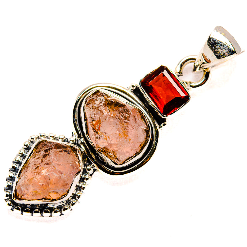Rough Rose Quartz, Garnet Pendant 1 3/4" (925 Sterling Silver) PD36764
