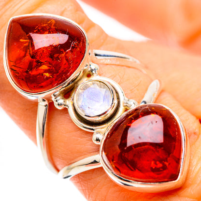 Large Baltic Amber, Rainbow Moonstone Ring Size 7.75 (925 Sterling Silver) RING135386