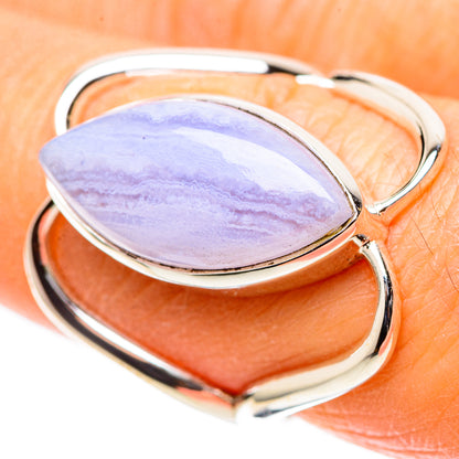925 sterling silver ring with blue lace agate cabochon, oval setting
