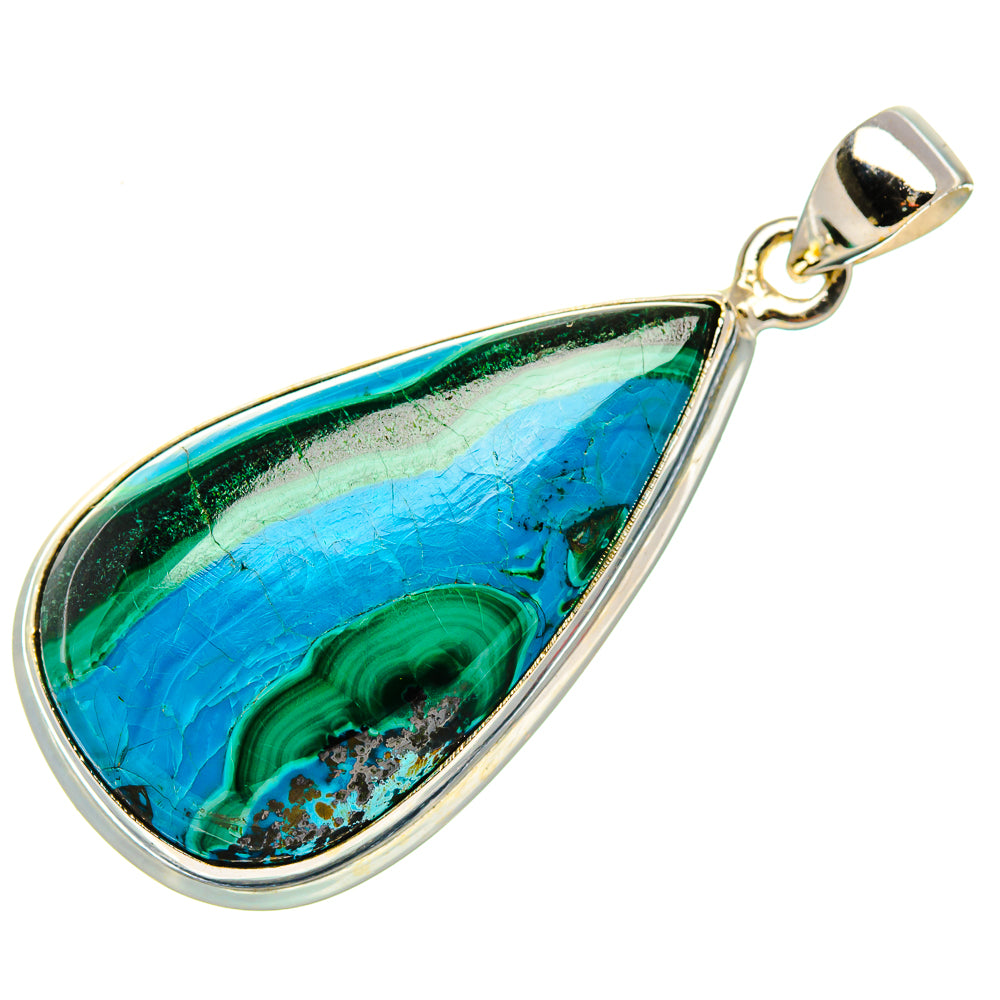 925 sterling silver teardrop pendant with blue-green malachite and chrysocolla cabochon