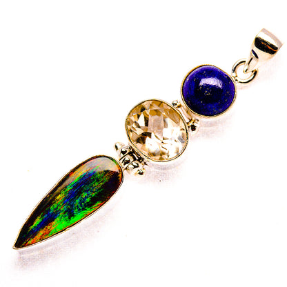 Sterling silver pendant with lapis round stone, clear quartz, and opal leaf drop