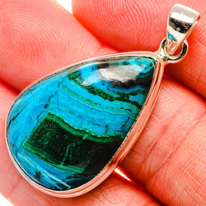 Malachite In Chrysocolla Pendant 1 3/4" (925 Sterling Silver) PD37151