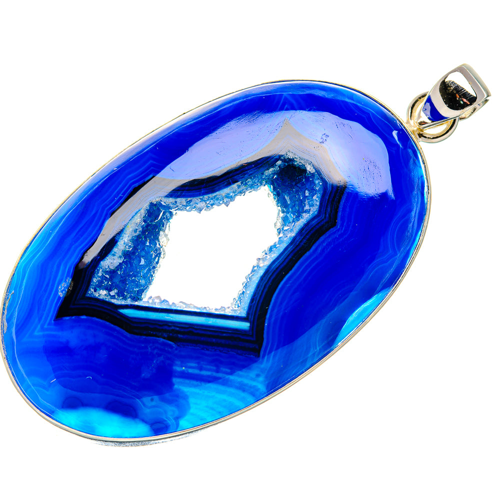 Blue window druzy pendant with oval blue stone and silver bail