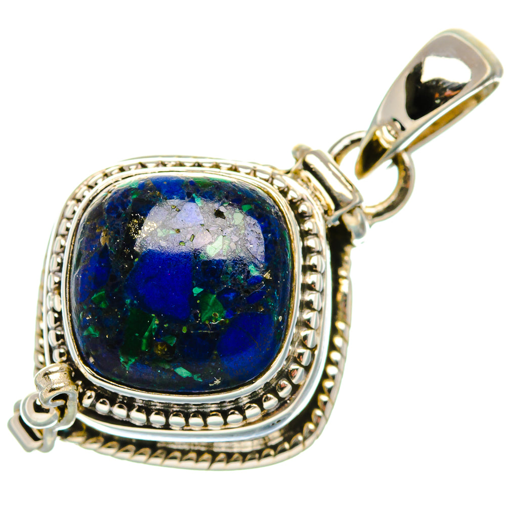 Sterling silver oval azurite pendant with bail, blue cabochon with green flecks