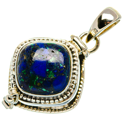 Sterling silver oval azurite pendant with bail, blue cabochon with green flecks