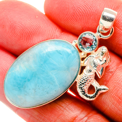 Larimar, Blue Topaz 925 Sterling Silver Pendant 1 7/8" (925 Sterling Silver) PD37681
