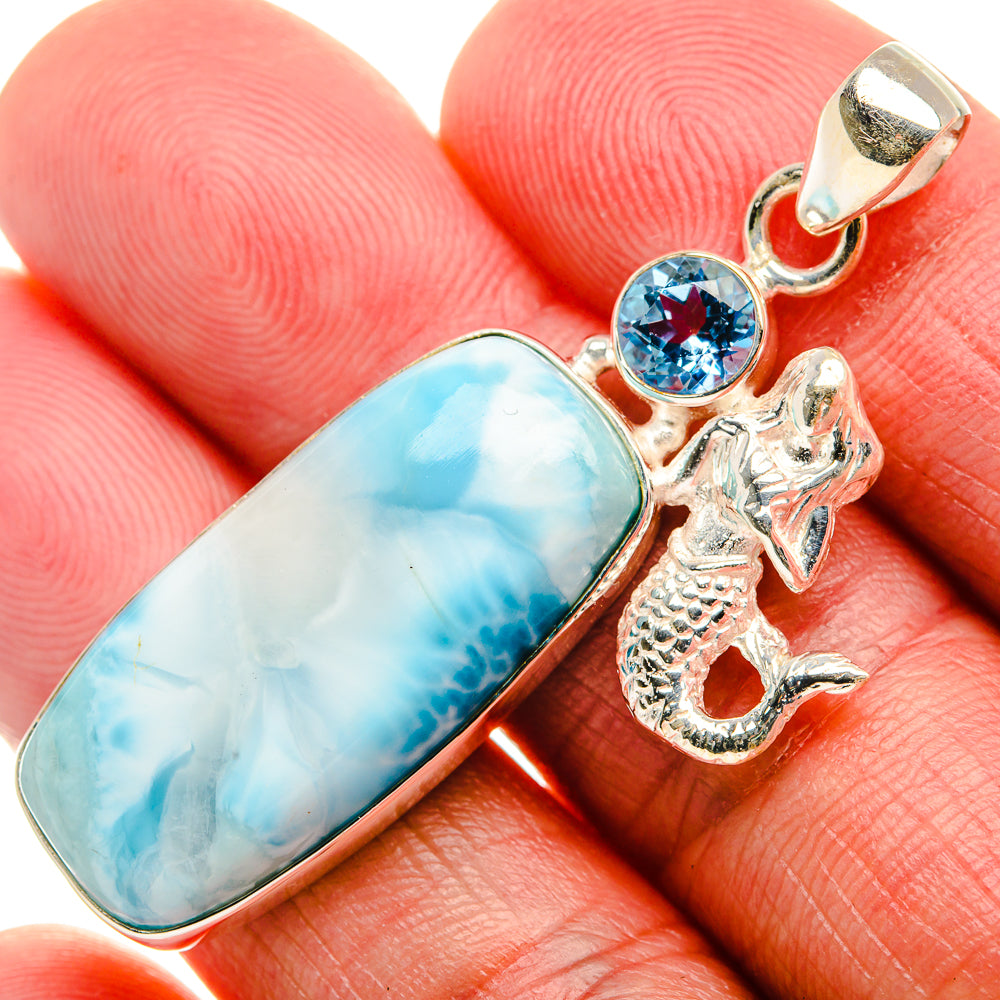 Larimar, Blue Topaz Pendant 2" (925 Sterling Silver) PD37574