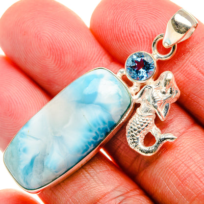 Larimar, Blue Topaz Pendant 2" (925 Sterling Silver) PD37574