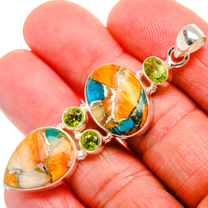 Spiny Oyster Turquoise, Peridot 925 Sterling Silver Pendant 2 1/4" (925 Sterling Silver) PD37637