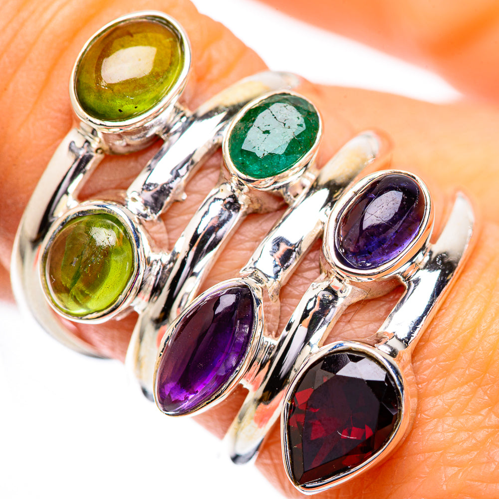 Large Garnet, Amethyst, Peridot, Tanzanite, Emerald Ring Size 8 (925 Sterling Silver) RING135929