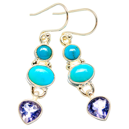 Sleeping Beauty Turquoise, Tanzanite Earrings 1 3/4" (925 Sterling Silver) EARR431614