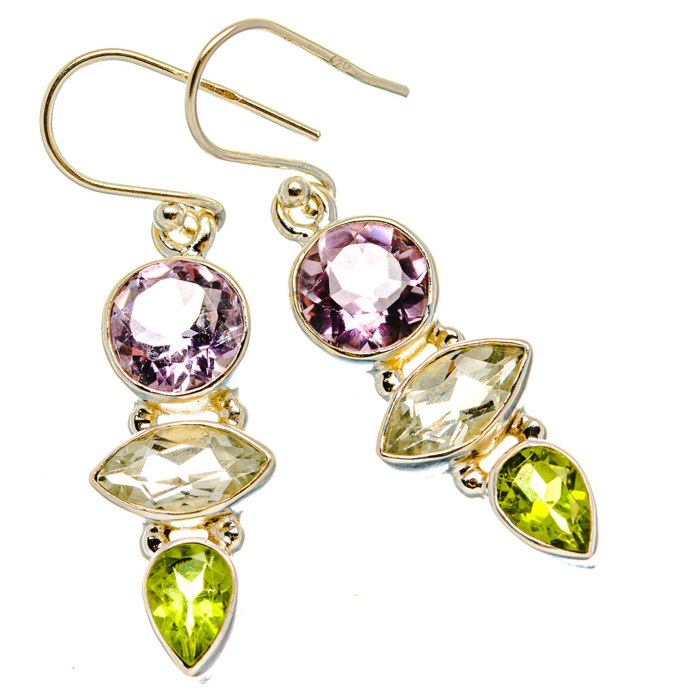 Ana Silver Co Faceted Green Amethyst, Amethyst, Peridot Earrings 1 1/2" (925 Sterling Silver)