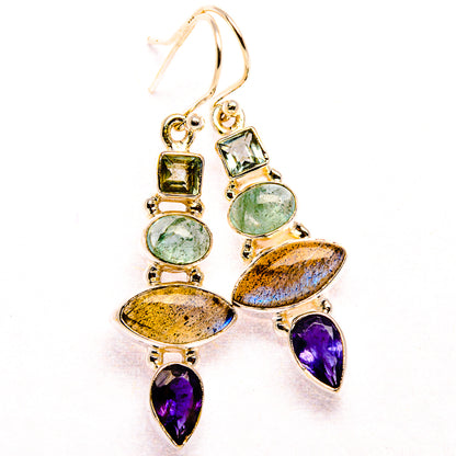 Labradorite, Tanzanite, Aquamarine, Blue Topaz Earrings 1 3/4" (925 Sterling Silver) EARR431862