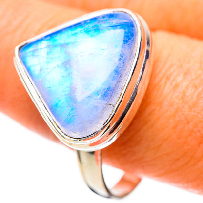 Sterling silver moonstone ring with teardrop blue iridescent stone