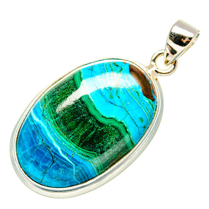 Malachite In Chrysocolla Pendant 1 3/4" (925 Sterling Silver) PD36861