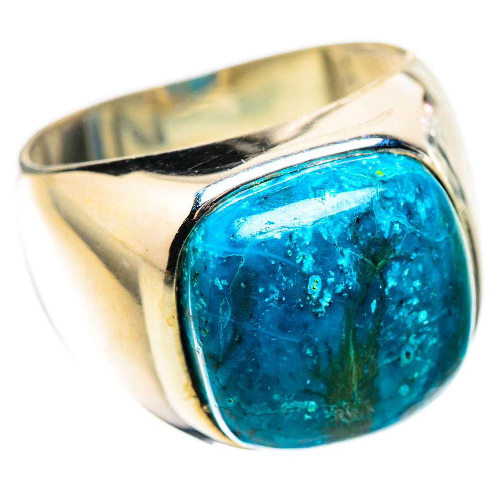 Oval blue chrysocolla gemstone set in shiny sterling silver ring with curved band