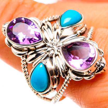 Large Faceted Amethyst, Sleeping Beauty Turquoise Ring Size 11 (925 Sterling Silver) RING134747