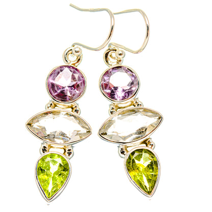 White Quartz, Amethyst, Peridot Earrings 1 3/4" (925 Sterling Silver) EARR431587