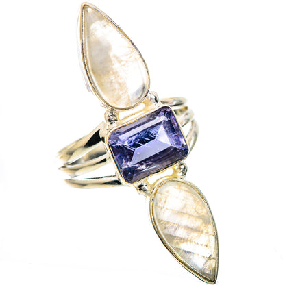 Large Faceted Tanzanite, Rainbow Moonstone Ring Size 7.5 (925 Sterling Silver) RING136069
