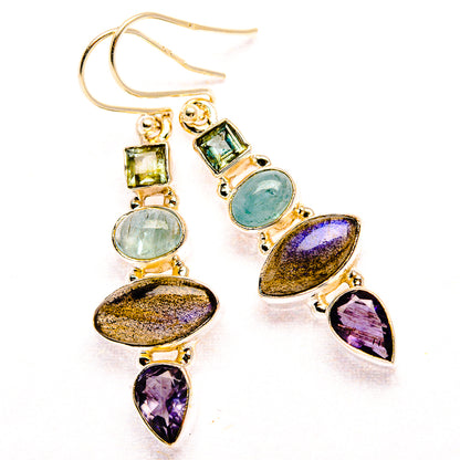Labradorite, Tanzanite, Aquamarine, Blue Topaz 925 Sterling Silver Earrings 1 3/4" (925 Sterling Silver) EARR431930