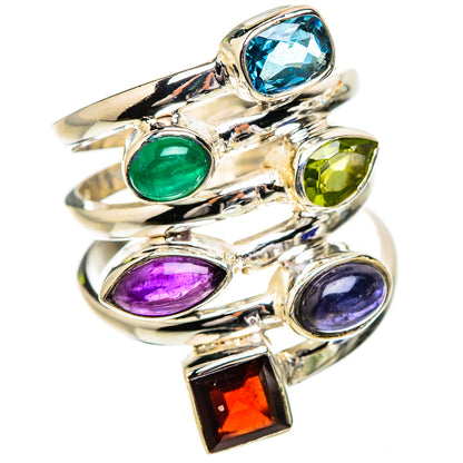 Garnet, Amethyst, Peridot, Blue Topaz Silver Ring Size 7.25 R135254