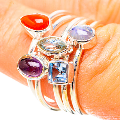 Amethyst, Tanzanite, Red Coral, Rainbow Moonstone 925 Sterling Silver Ring Size 6.25 (925 Sterling Silver) RING137224