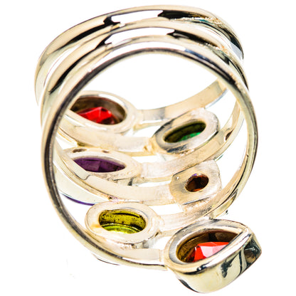 Sterling silver multi-stone ring side view with colorful gemstone set panels