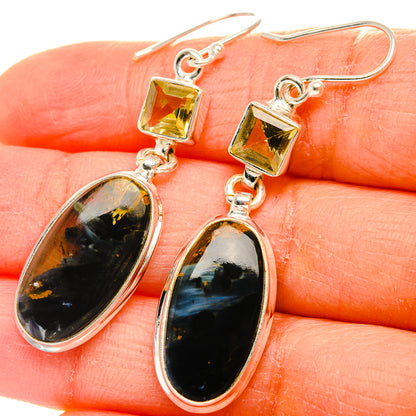 Ana Silver Co Pietersite, Citrine Earrings 2" (925 Sterling Silver)