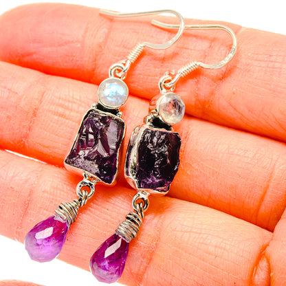 Rough Amethyst, Rainbow Moonstone Earrings 2" (925 Sterling Silver) EARR431490