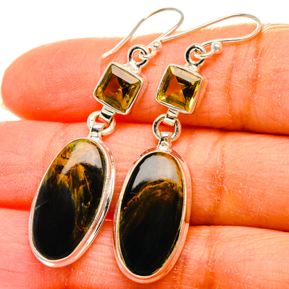 Ana Silver Co Pietersite, Citrine Earrings 2" (925 Sterling Silver)