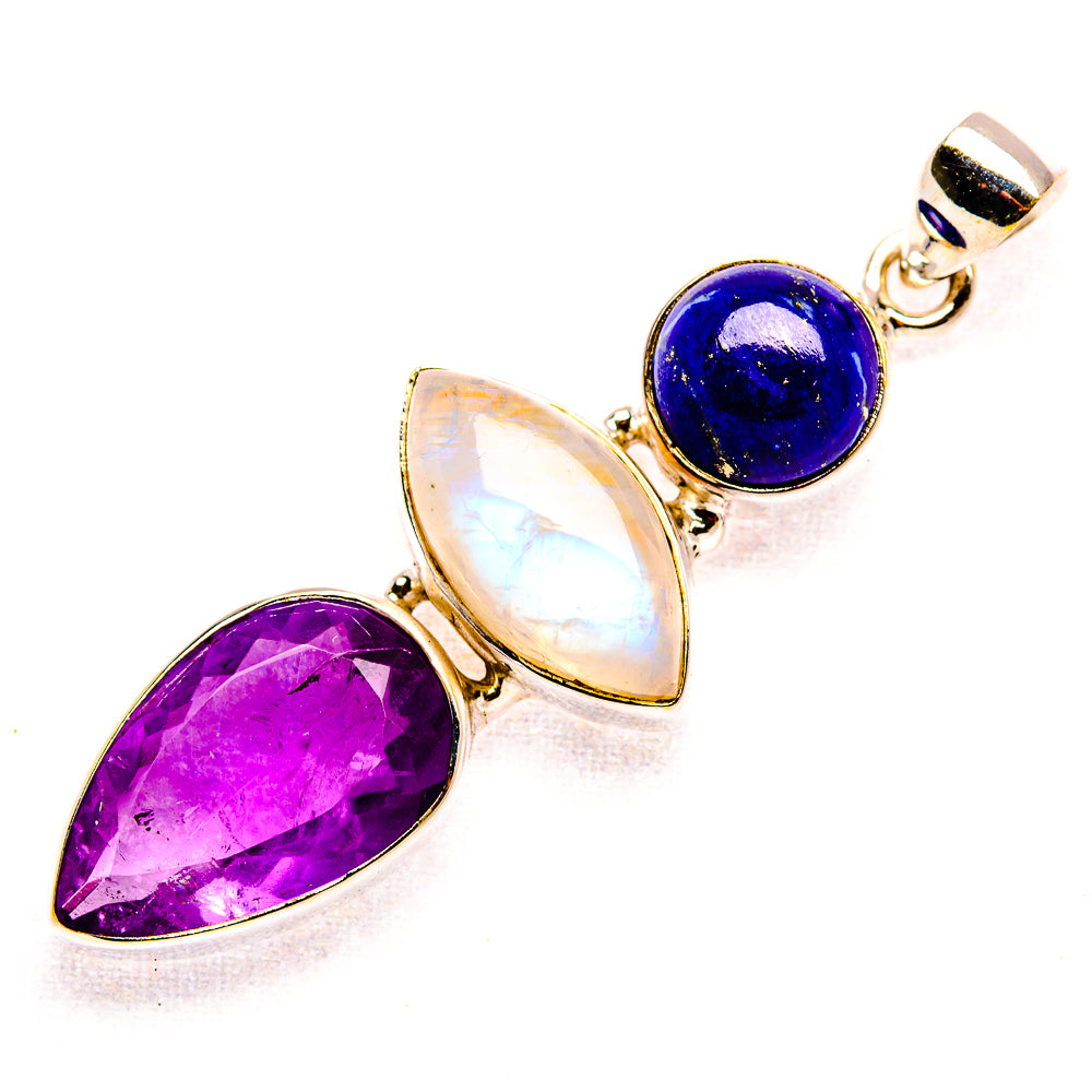 Amethyst, Rainbow Moonstone, Lapis Lazuli 925 Sterling Silver Pendant 2 1/8" (925 Sterling Silver) PD37703