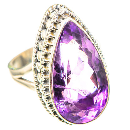 Amethyst 925 sterling silver ring with faceted teardrop gem and detailed gallery band