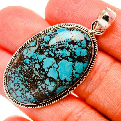 Tibetan Turquoise Pendant 2" (925 Sterling Silver) PD37021