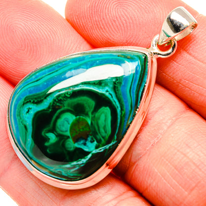 Malachite In Chrysocolla Pendant 1 3/4"  (925 Sterling Silver) PD36933