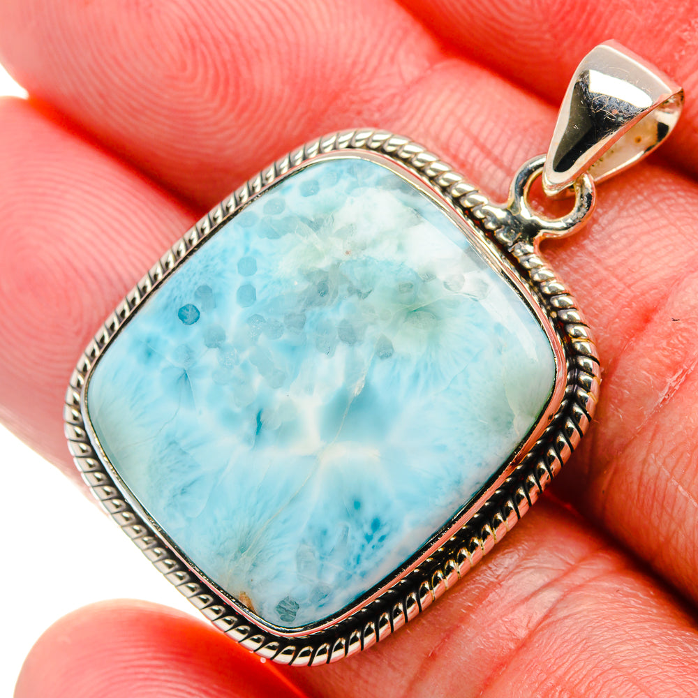 Larimar pendant bail and frame, 925 sterling silver with light blue teardrop stone