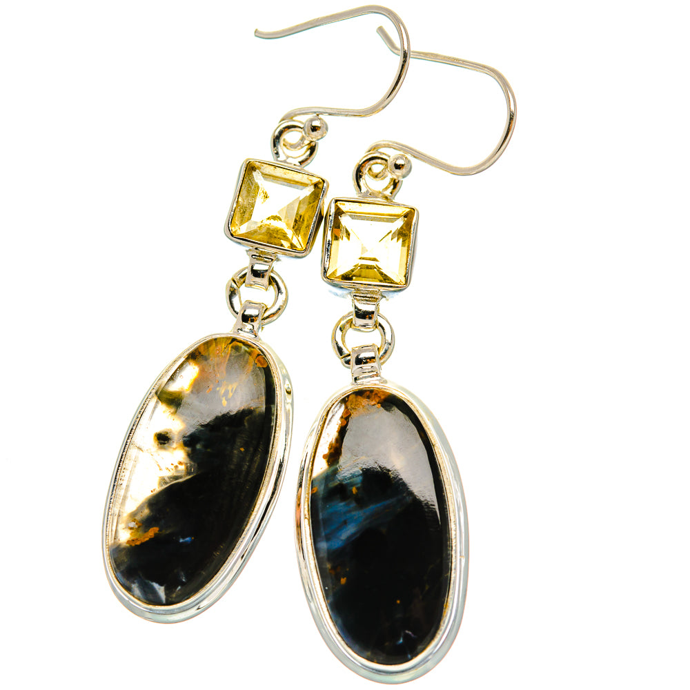Ana Silver Co Pietersite, Citrine Earrings 2" (925 Sterling Silver)