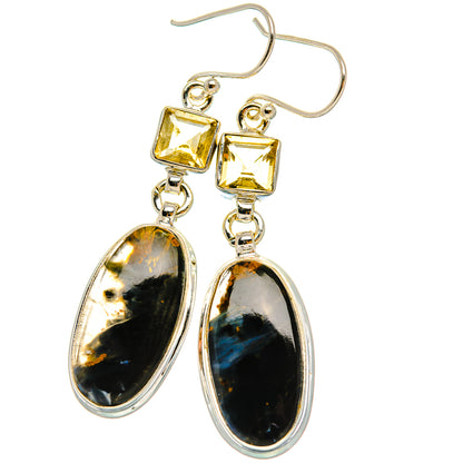 Ana Silver Co Pietersite, Citrine Earrings 2" (925 Sterling Silver)
