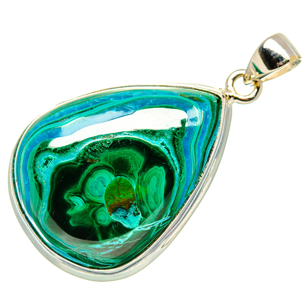 Malachite In Chrysocolla Pendant 1 3/4"  (925 Sterling Silver) PD36933