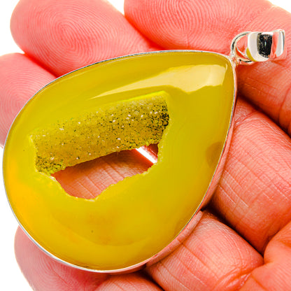 Yellow Window Druzy Pendant 2 3/8" (925 Sterling Silver) PD37017