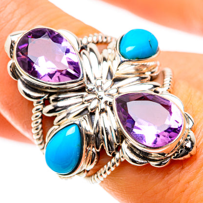 Ana Silver Co Large Faceted Amethyst, Sleeping Beauty Turquoise Ring Size 7.25 (925 Sterling Silver)