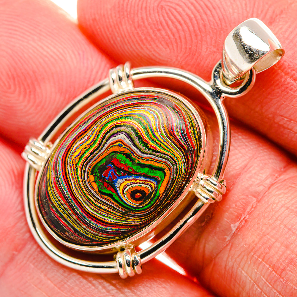 Rainbow Calsilica Pendant 1 1/2" (925 Sterling Silver) PD37469