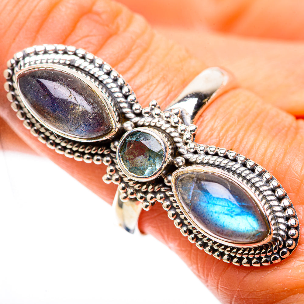 Large Labradorite, Blue Topaz 925 Sterling Silver Ring Size 9 (925 Sterling Silver) RING137746