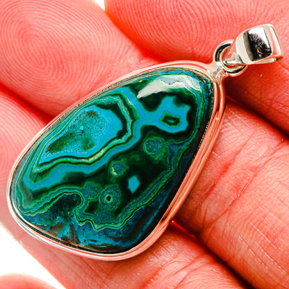 Malachite In Chrysocolla Pendant 1 3/4" (925 Sterling Silver) PD37108
