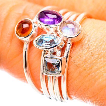 Amethyst, Garnet, Blue Topaz, Rainbow Moonstone Ring Size 8.75 (925 Sterling Silver) RING136876