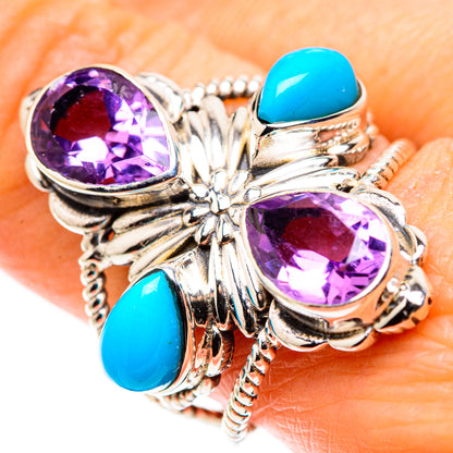 Large Faceted Amethyst, Sleeping Beauty Turquoise Ring Size 9.25 (925 Sterling Silver) RING136171