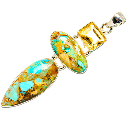Kingman Mohave Turquoise, Citrine Pendant 2 3/8"  (925 Sterling Silver) PD36938