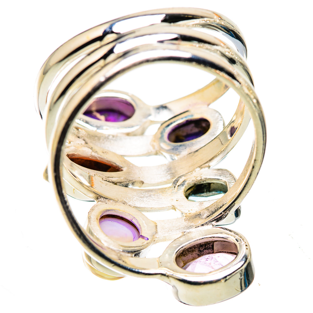Large Purple Copper Composite Turquoise, Tanzanite, Amethyst, Garnet, Blue Topaz, Cultured Pearl Ring Size 8 (925 Sterling Silver) RING135752