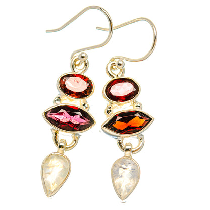 Ana Silver Co Garnet, Rainbow Moonstone Earrings 1 3/4" (925 Sterling Silver)