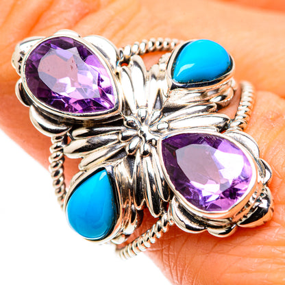 Large Faceted Amethyst, Sleeping Beauty Turquoise Ring Size 9.75 (925 Sterling Silver) RING136184